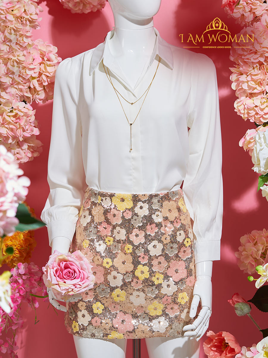 Multicolor Sequin Floral Pattern Mini Skirt