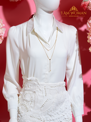 I Am Woman White Button Down Blouse with Chain