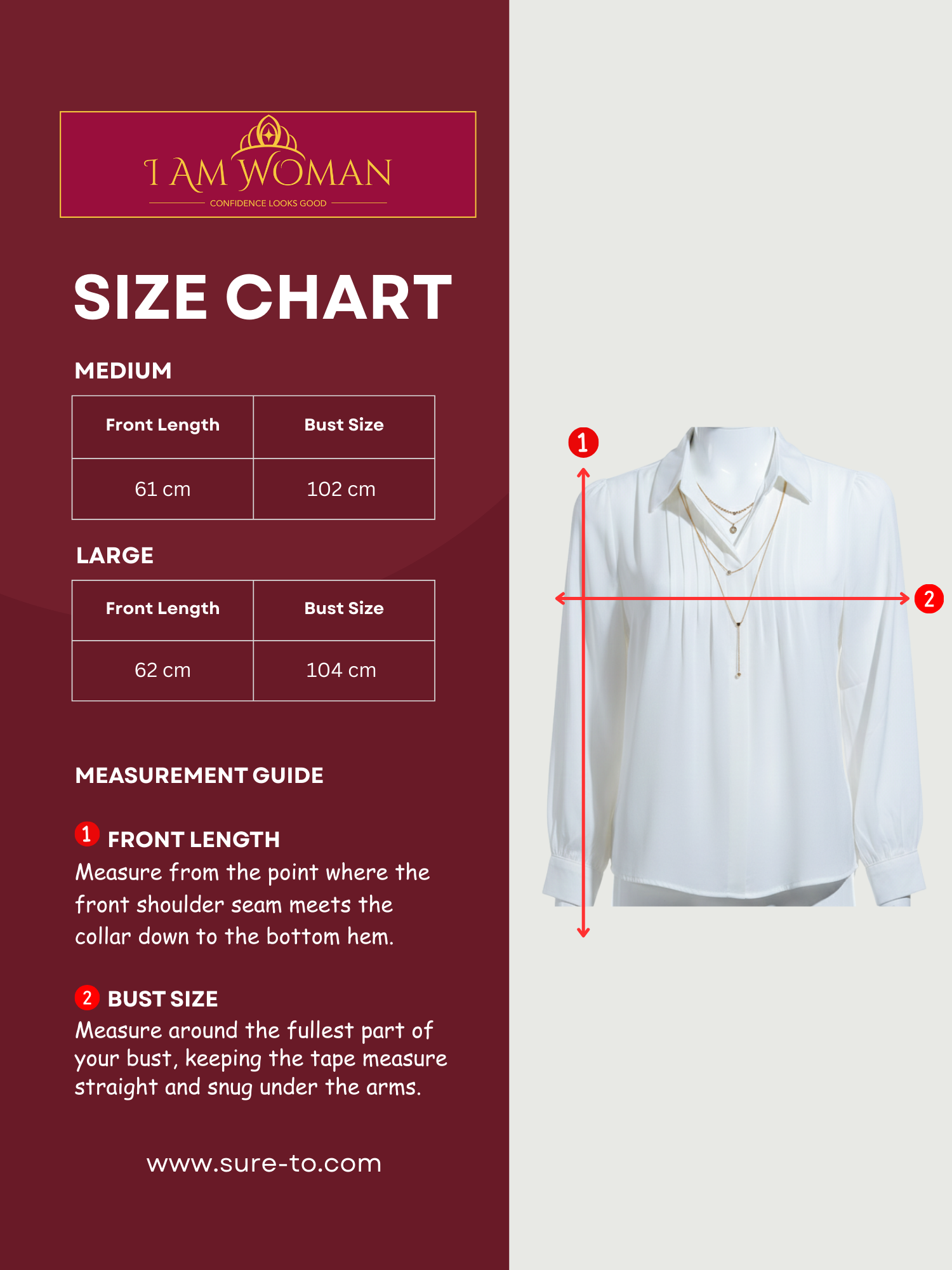 I Am Woman White Button Down Blouse with Chain
