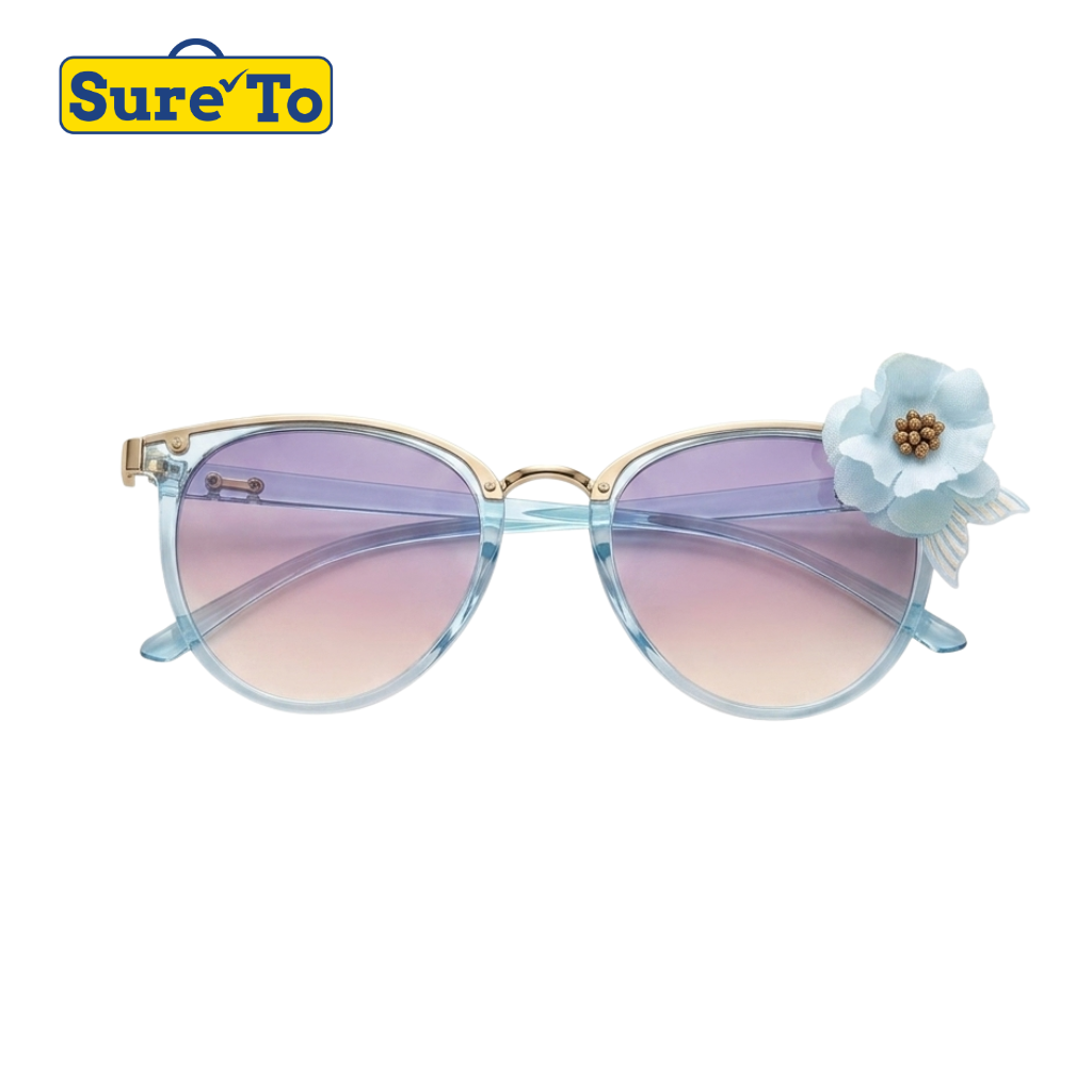 Blue Purple Sunglasses with White Side Flower