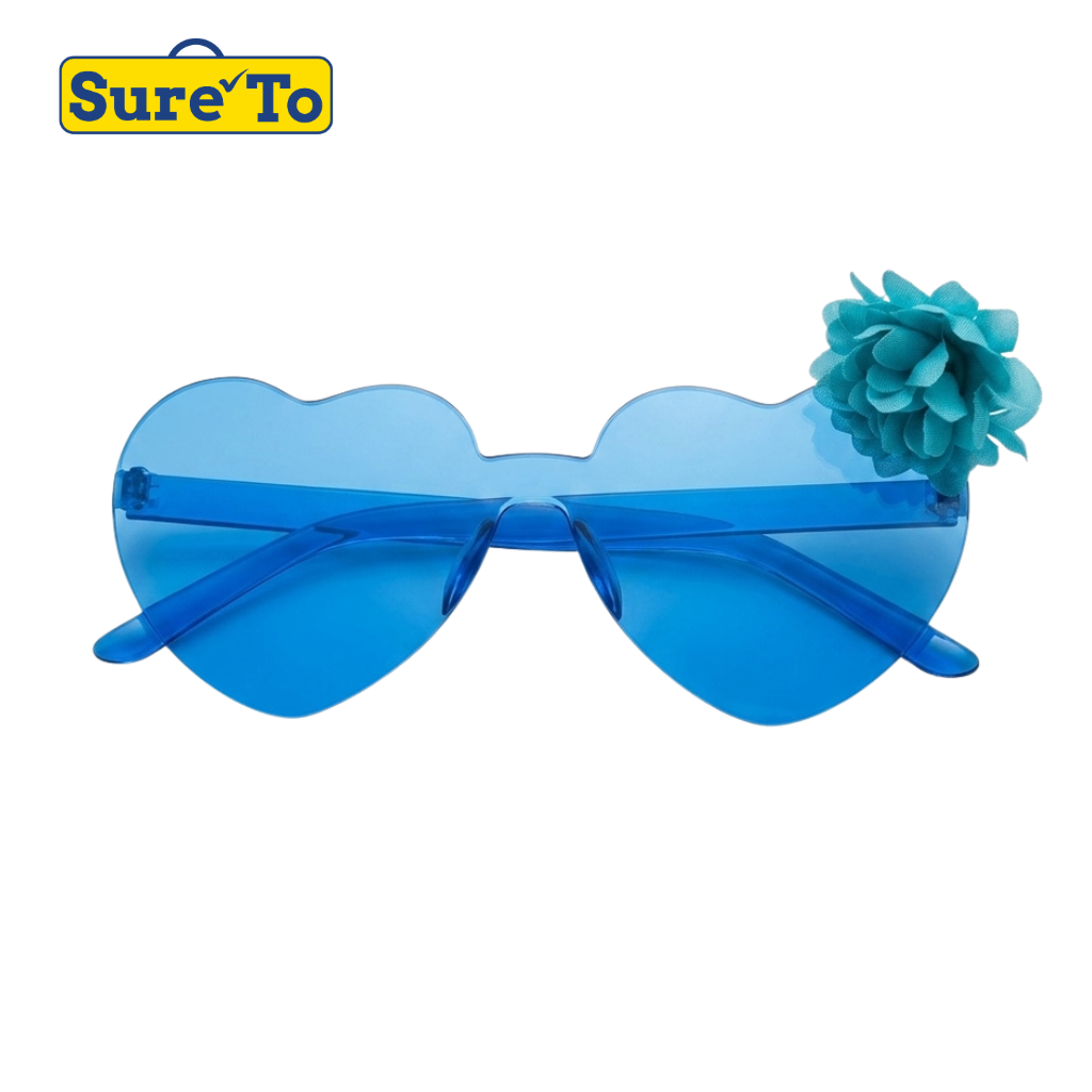 Blue Heart Sunglasses with Blue Side Flower