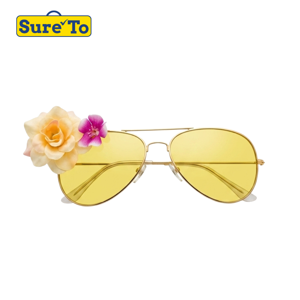 Yellow Sunglasses with 2 Side Flowers