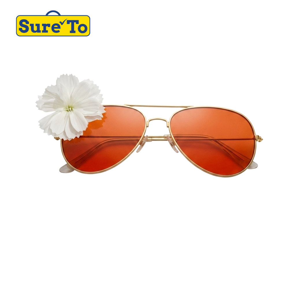 Red Sunglasses with White Flower