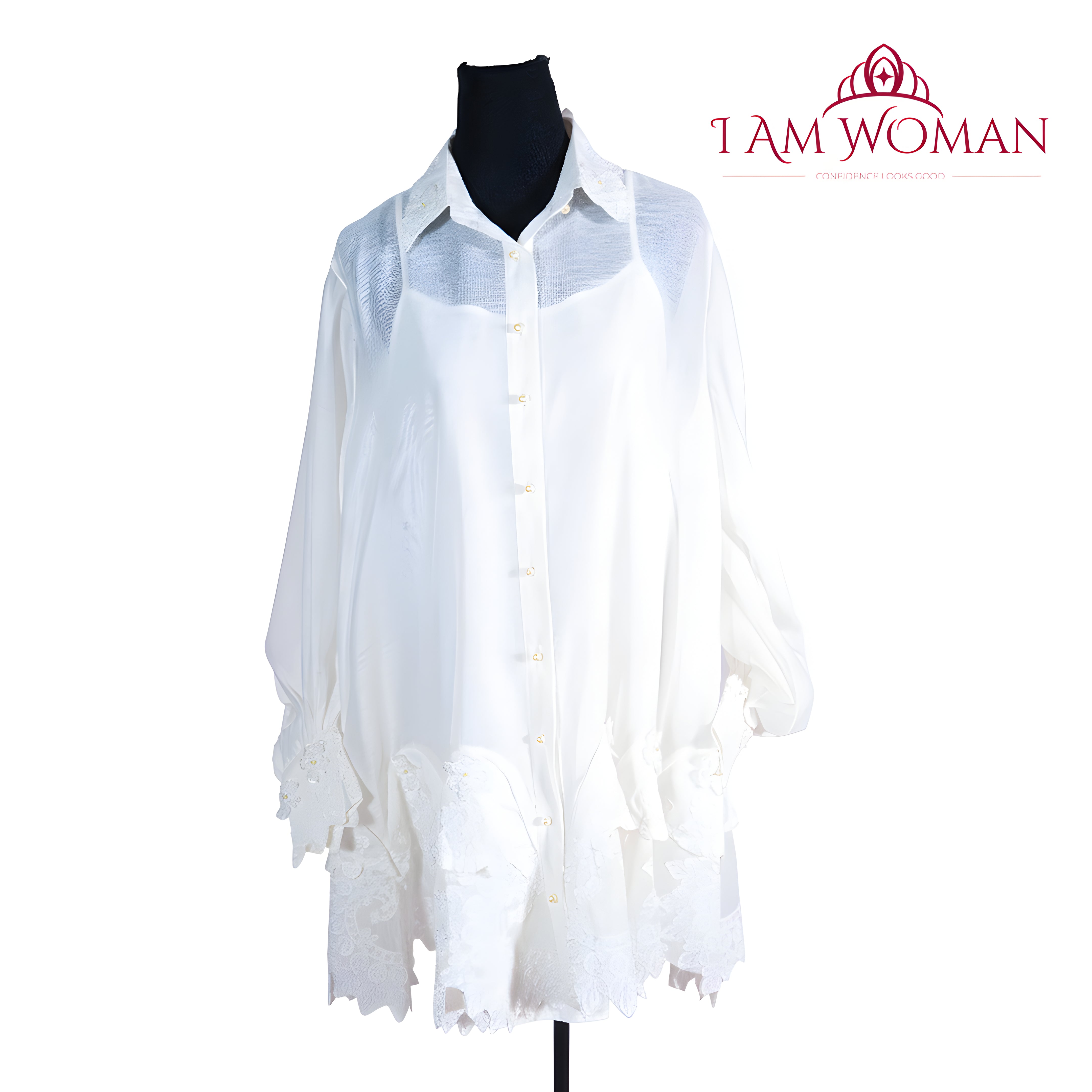 I Am Woman White Embroidered Barong Type Dress