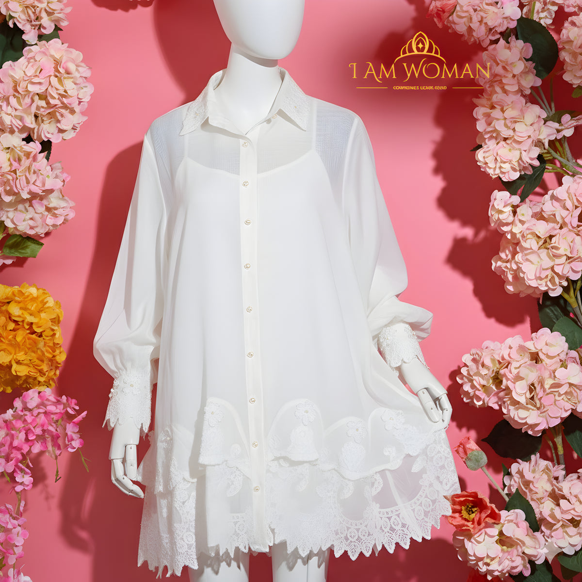 I Am Woman White Embroidered Barong Type Dress