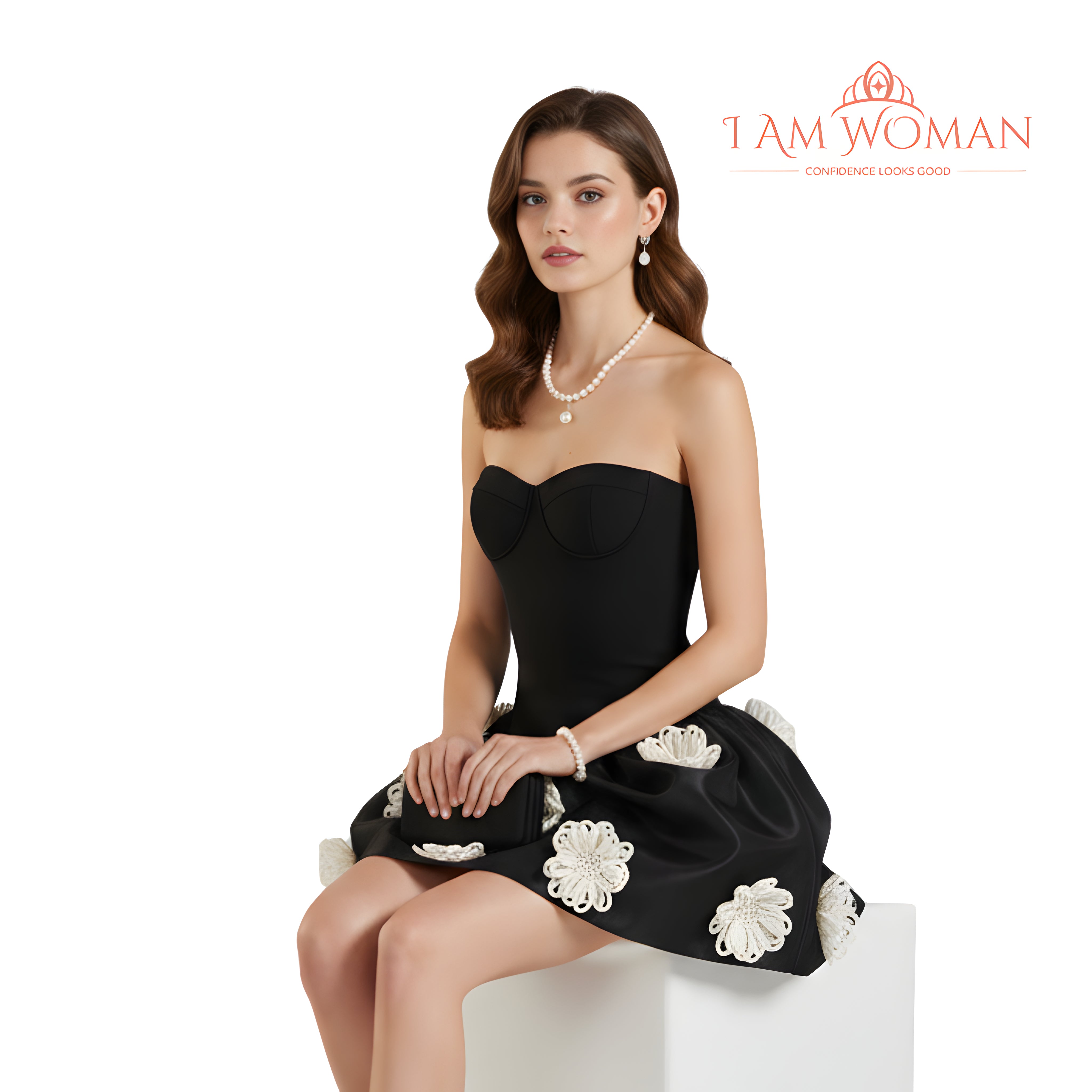 I Am Woman Black Embellished Mini-Dress