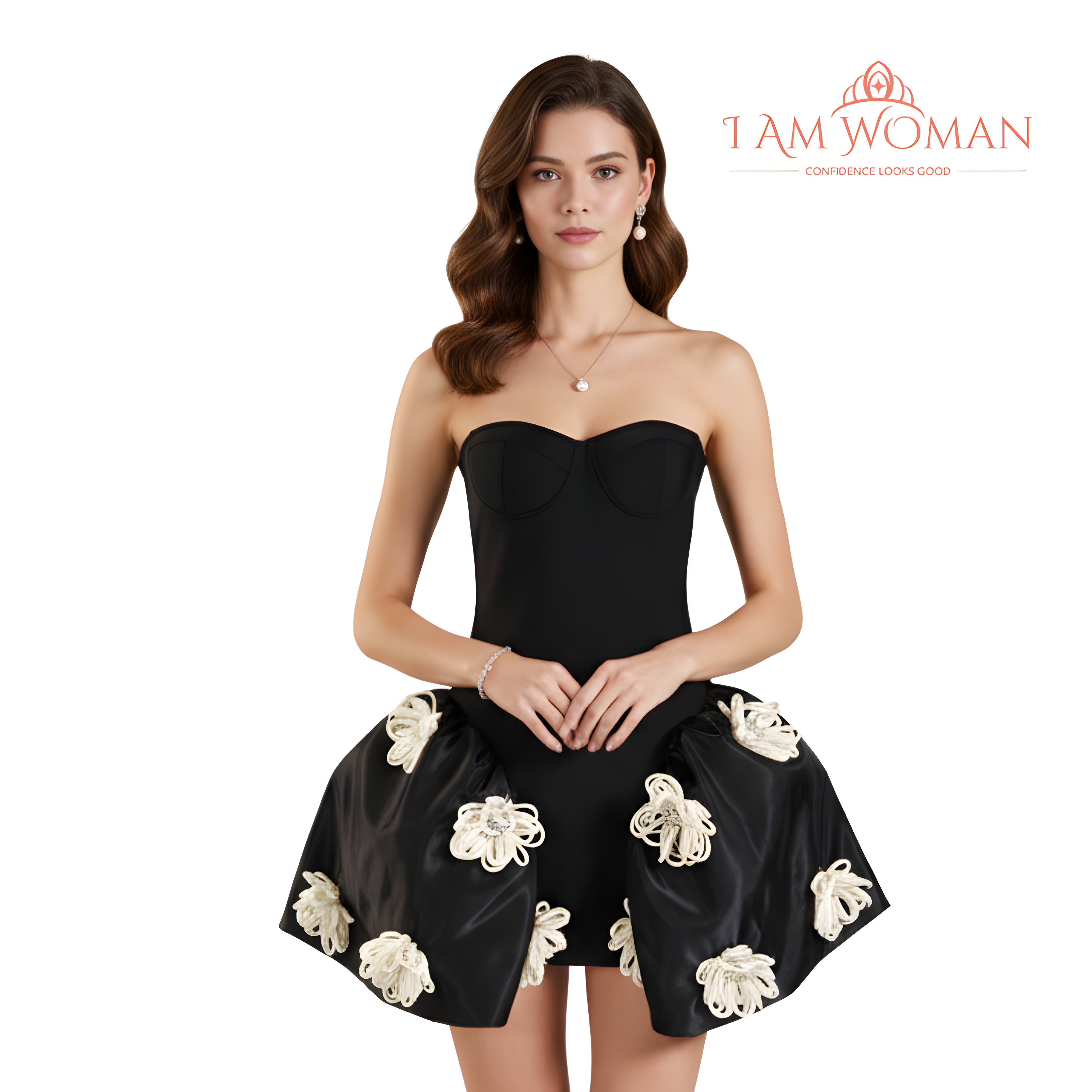 I Am Woman Black Embellished Mini-Dress