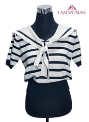 Striped Sailor Knit Top (White/Navy)