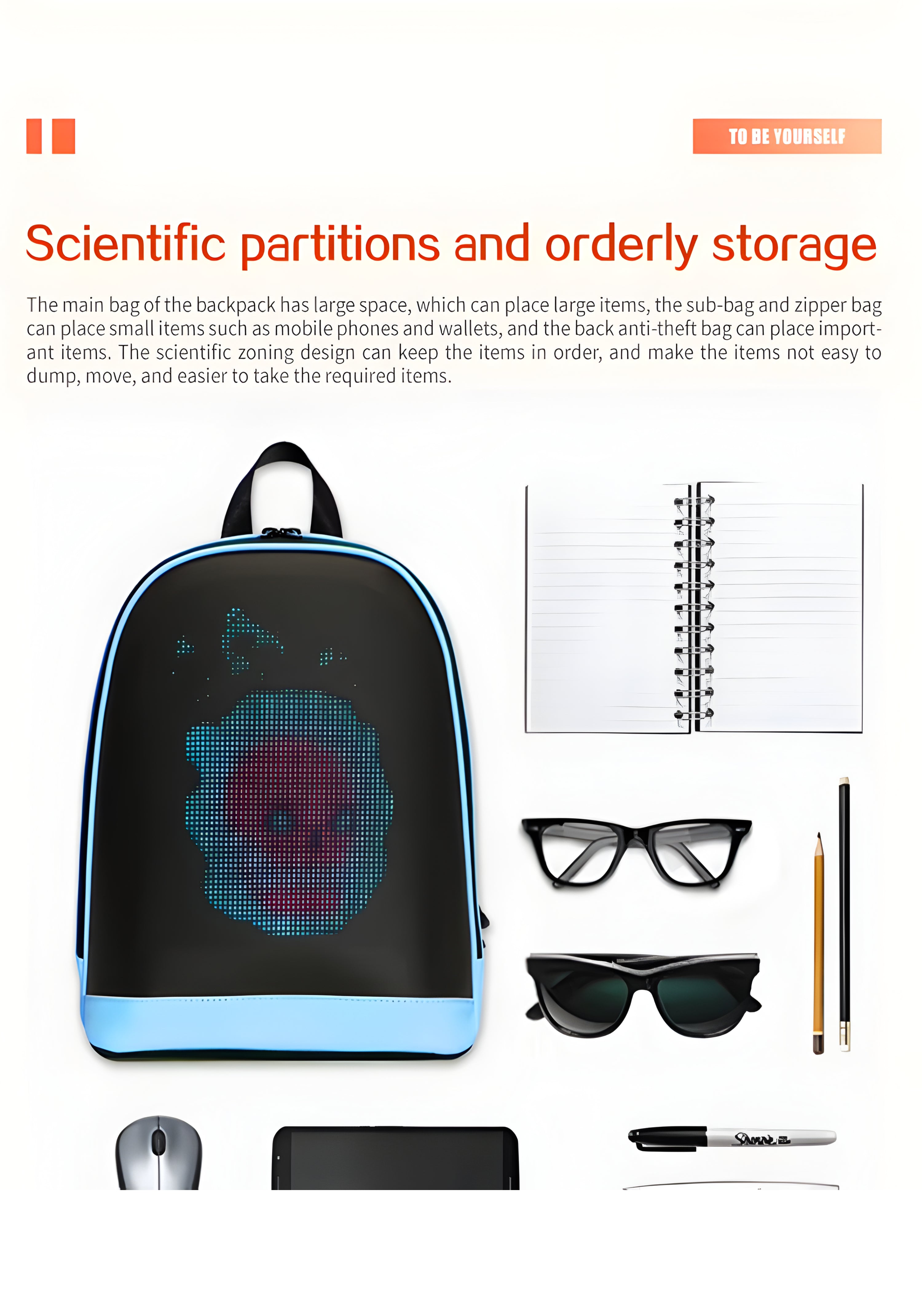 Sureto LED Bag Backpack Nylon Plain Black with Gold Hardware