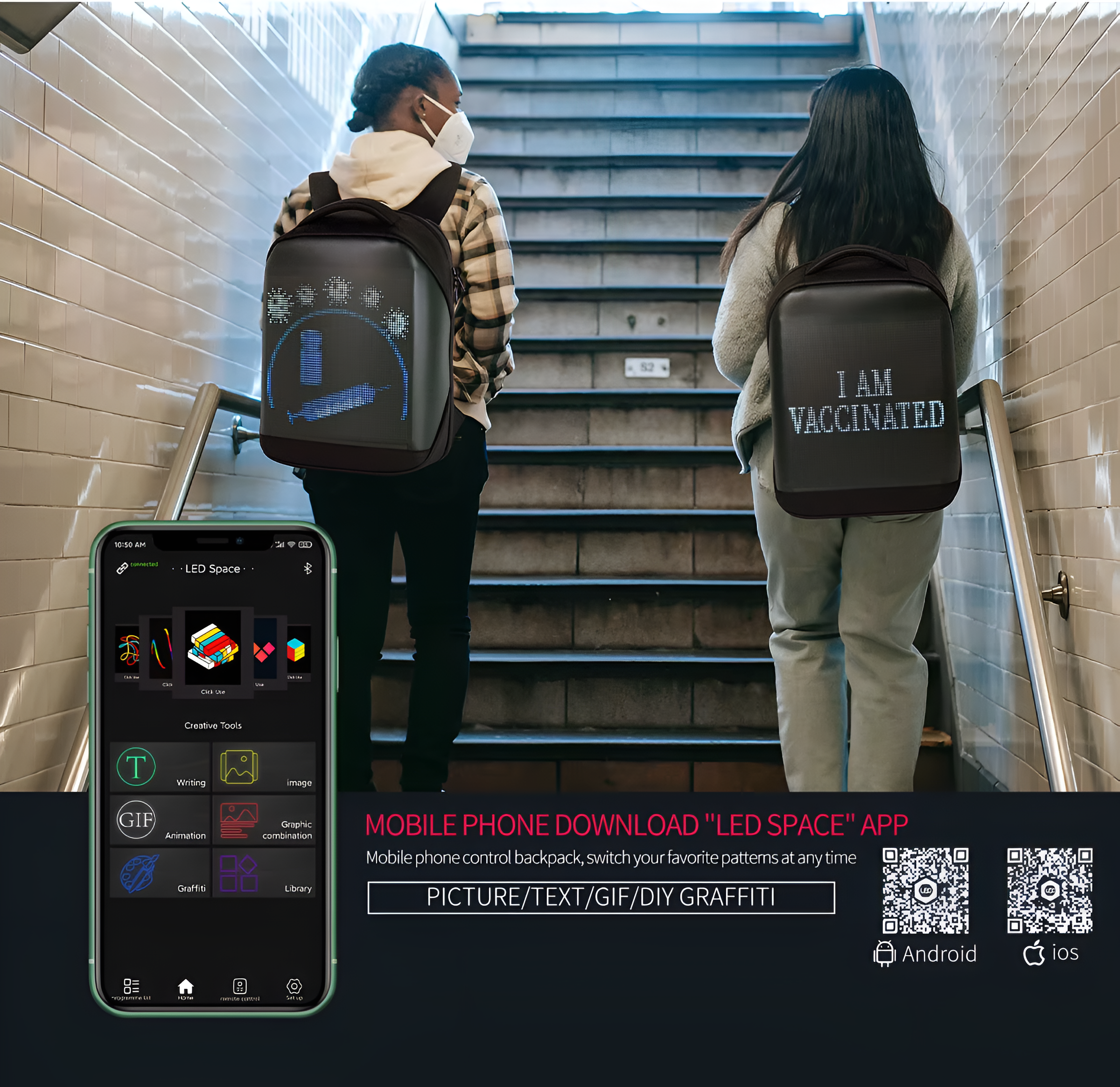 Sureto LED Bag Backpack Nylon Plain Black with Gold Hardware