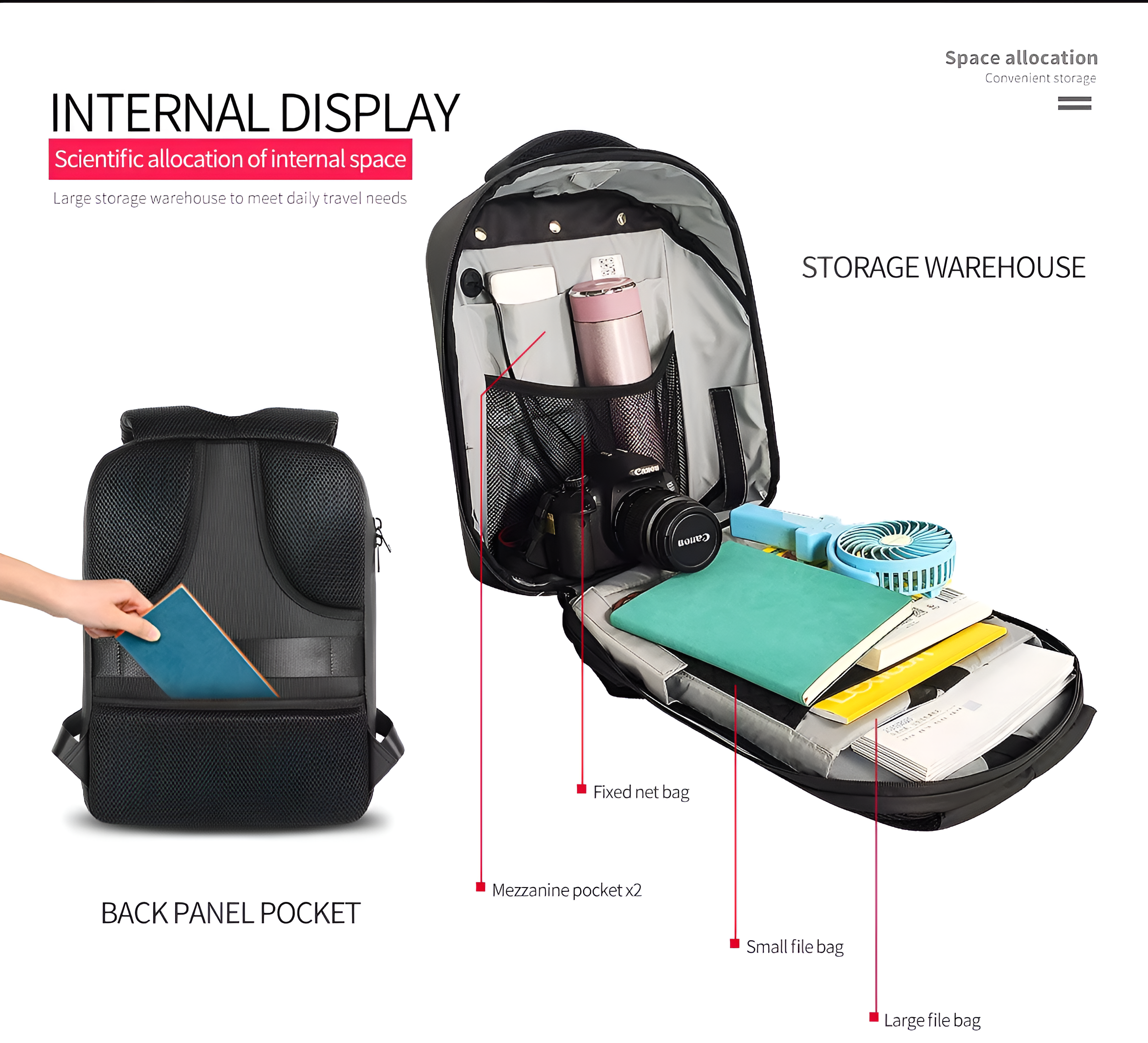 Sureto LED Bag Backpack Nylon Plain Black with Gold Hardware