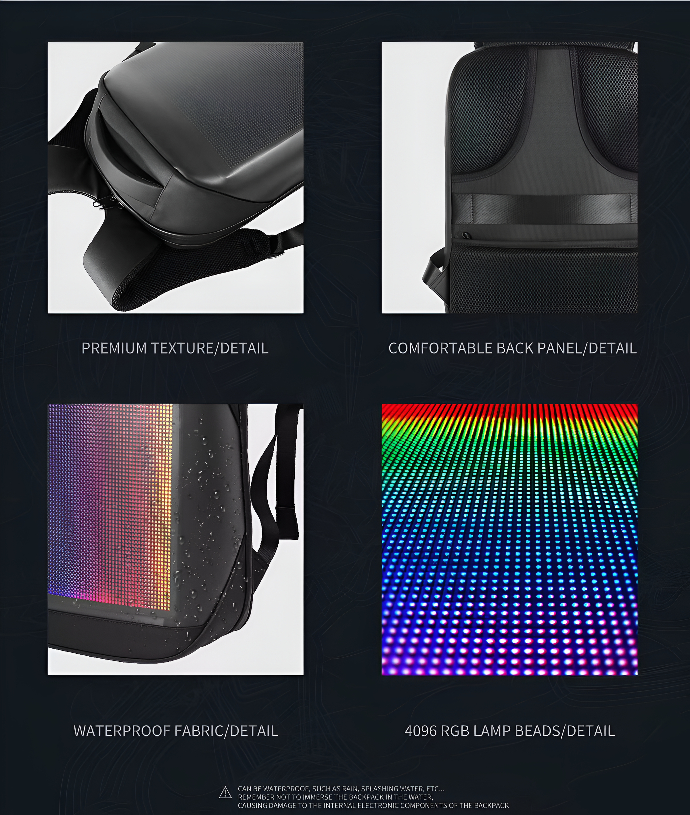 Sureto LED Bag Backpack Nylon Plain Black with Gold Hardware