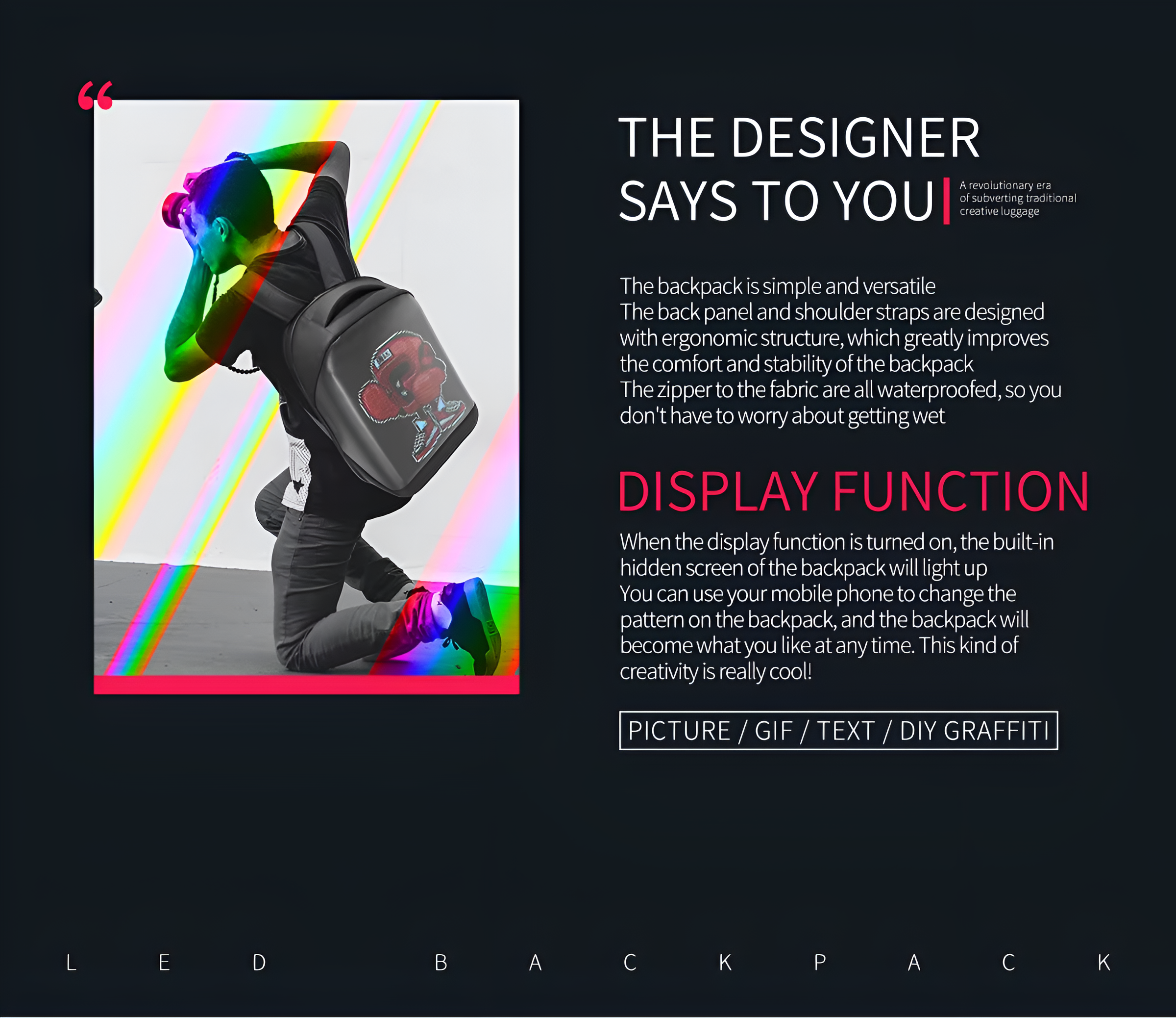 Sureto LED Bag Backpack Nylon Plain Black with Gold Hardware